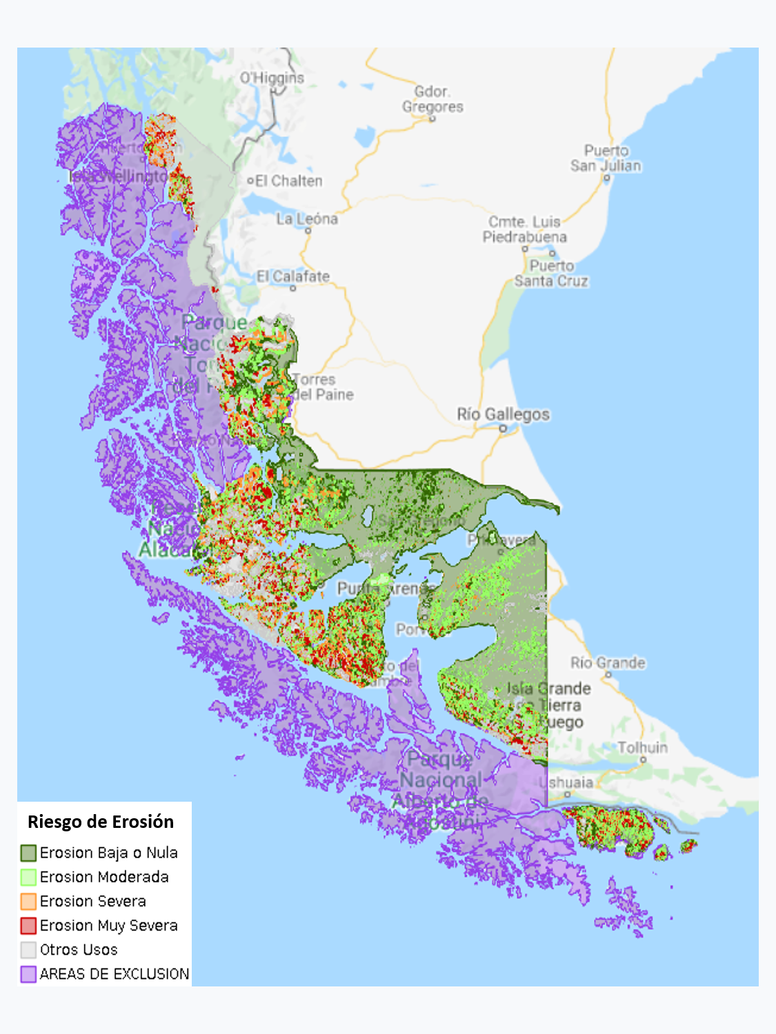 Riesgo de Erosión Potencial de la Región de la Región de Magallanes y Antártica Chilena - 2010